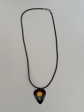 Black Cord Necklace with Skull Guitar Pick Pendant - Unbranded
